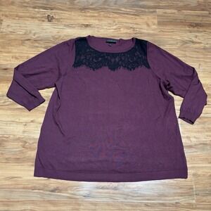 Lane Bryant Blouse‎ Top with Lace Detail 22/24 Women's Plus Purple Black